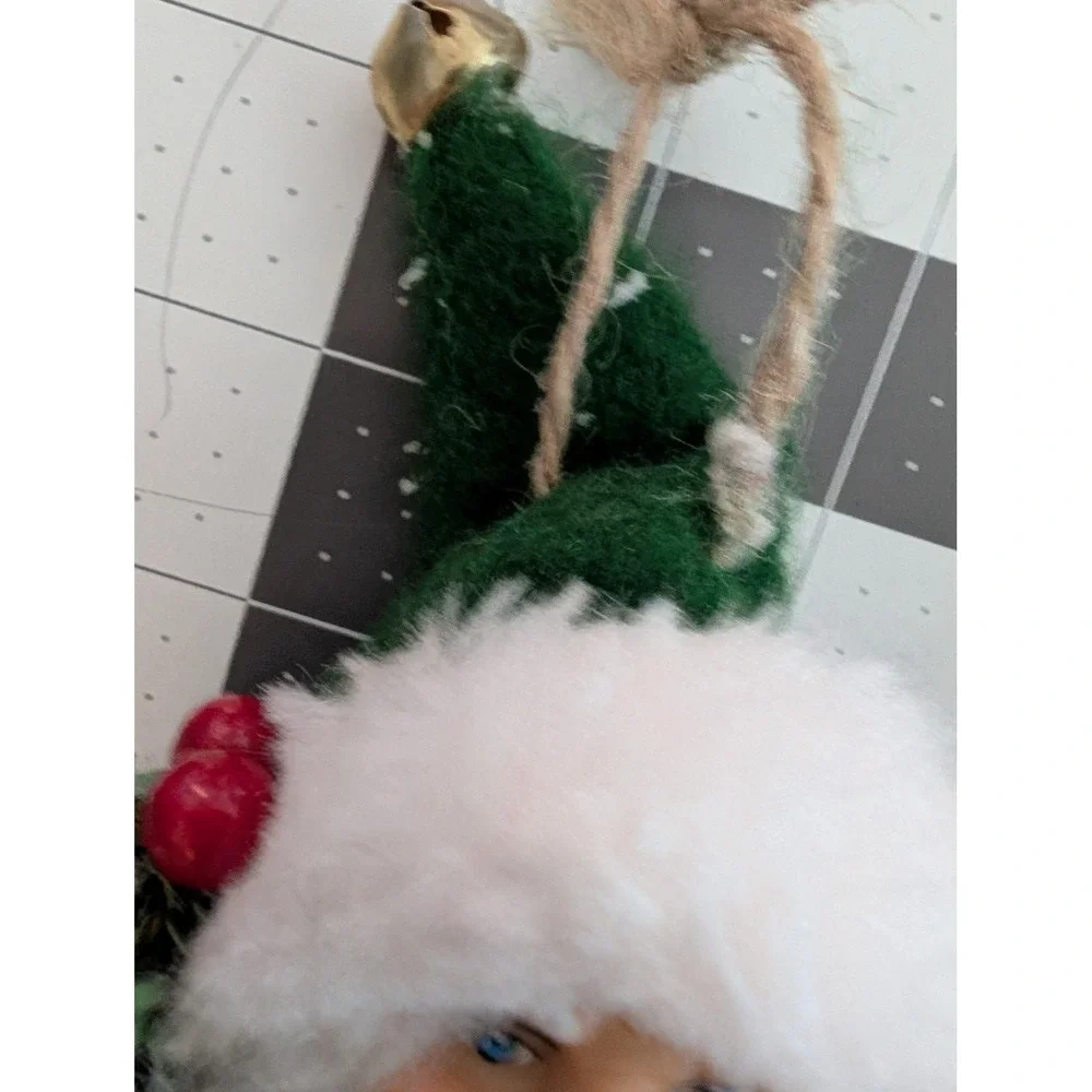 Holiday Time Santa Clause Plastic Face mixed‎ fabric hanging ornament lot 2